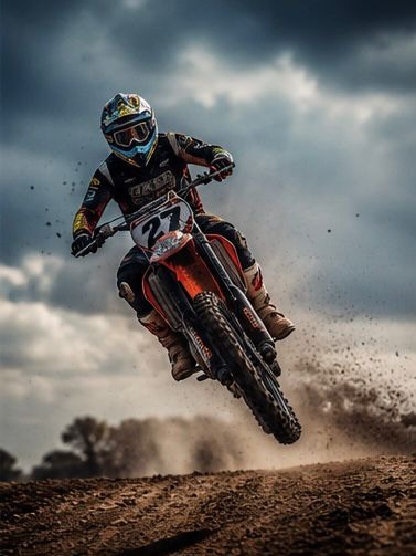 Motocross rider mid-air over a jump